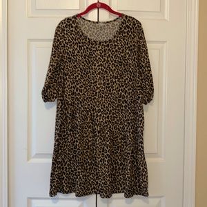 Boutique Leopard Print Asymmetrical ribbed dress Large
